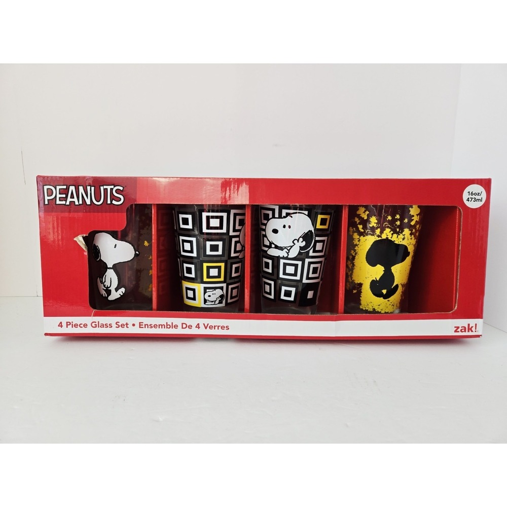 ZAK! Peanuts Snoopy Drinking‎ Glass Set of 4 16 oz NEW